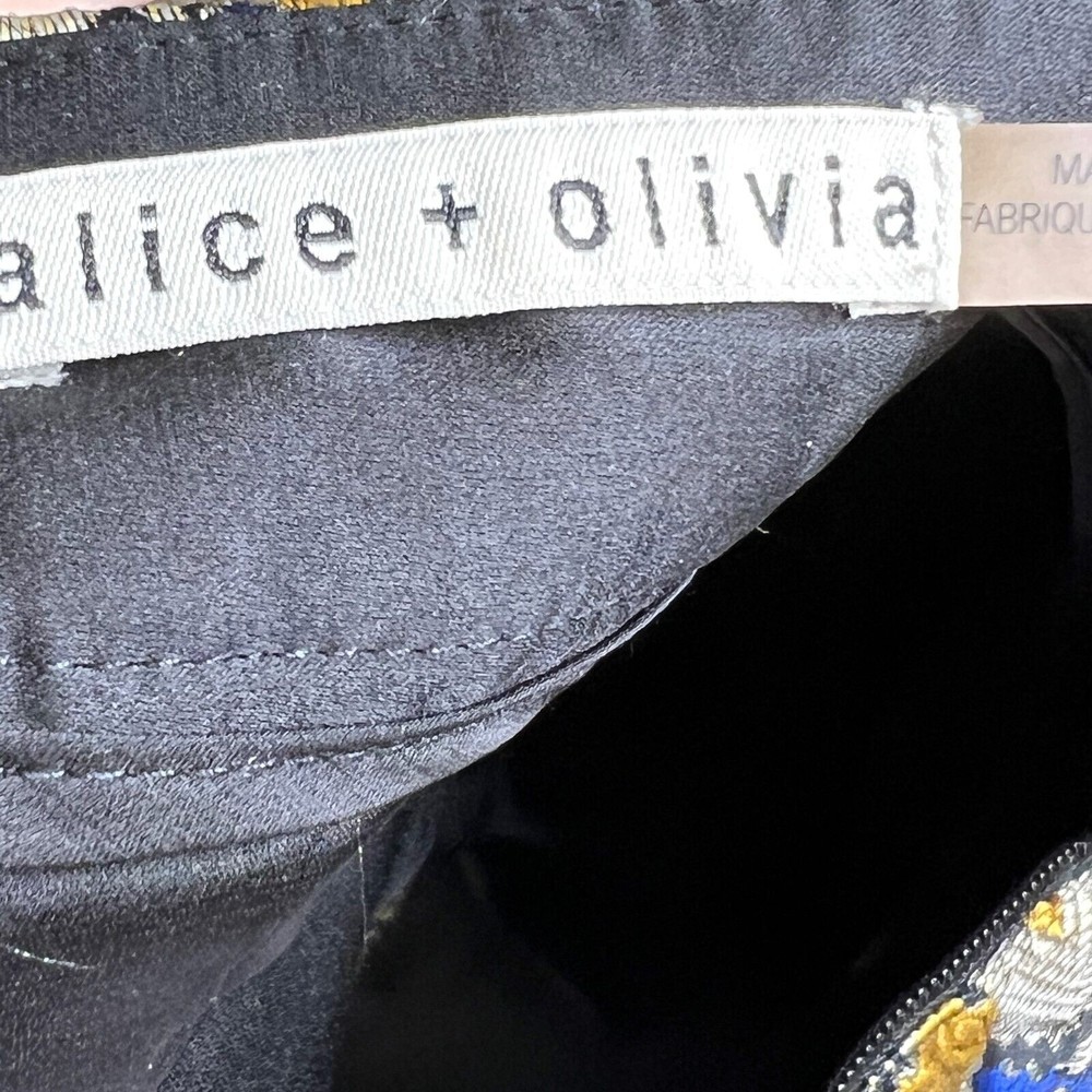 Alice + Olivia Gold Mustard Blue Baroque Jacquard Silk Woven Embroidered Shorts - Picture 3 of 5